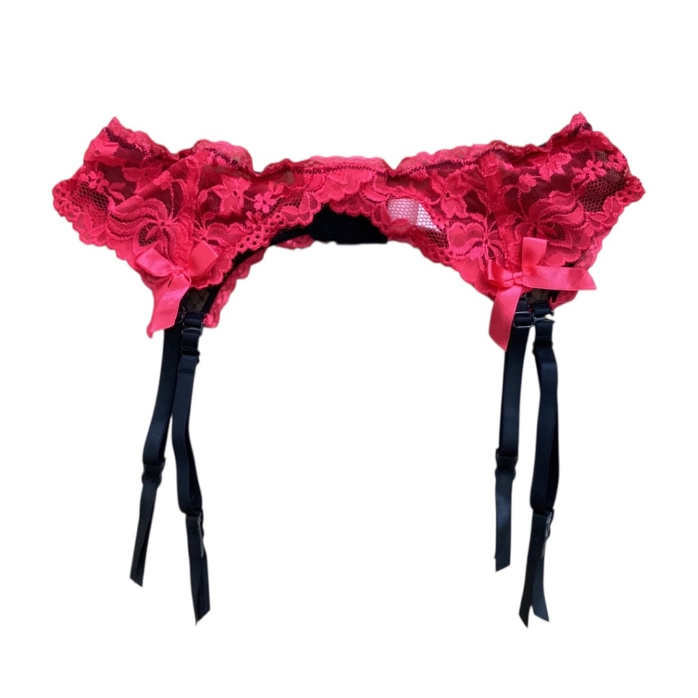 Hot Pink Lace Garter Belt With Black Straps Size M/L